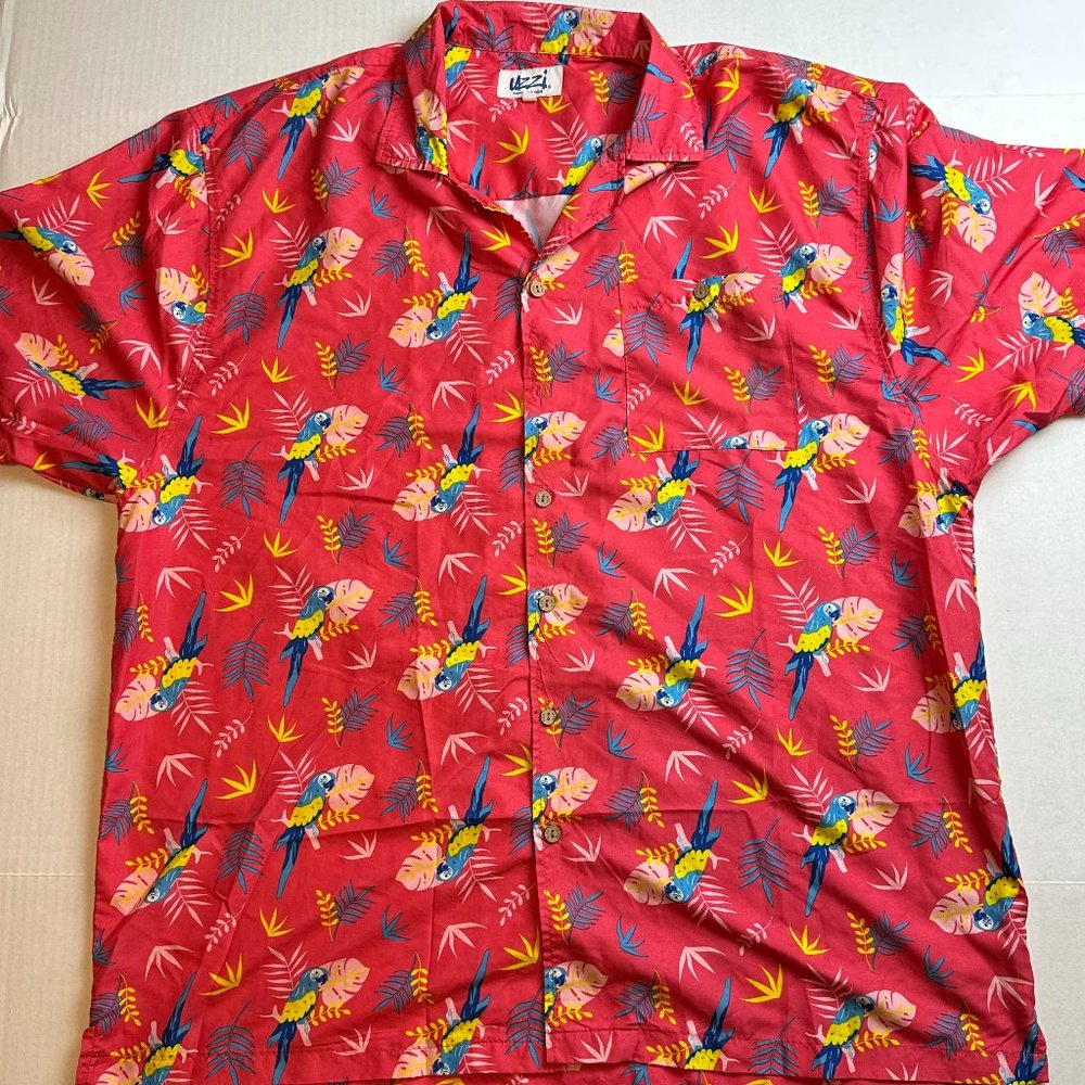 Uzzi Men's Hawaiian Style Shirt Parrot Motif Size XXL
